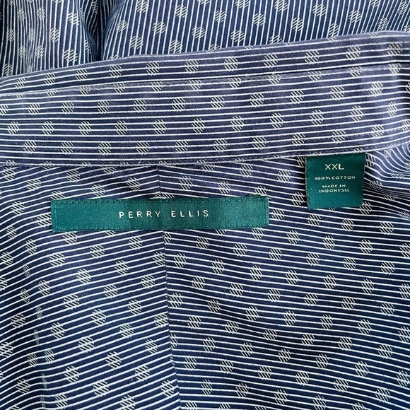 PERRY ELLIS Men's Blue Geo Print Button Front Long Sleeve Shirt Cotton Shirt - Picture 4 of 5